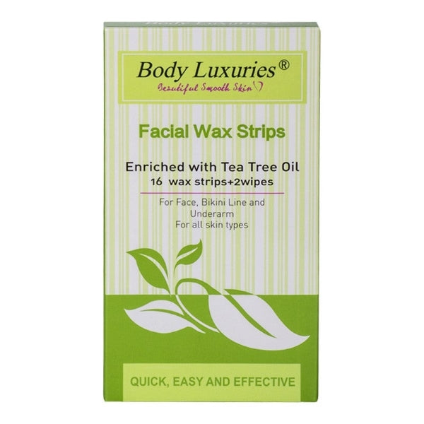 BODY LUXURIES FACIAL WAX STRIPS TEA TREE OIL 18PC