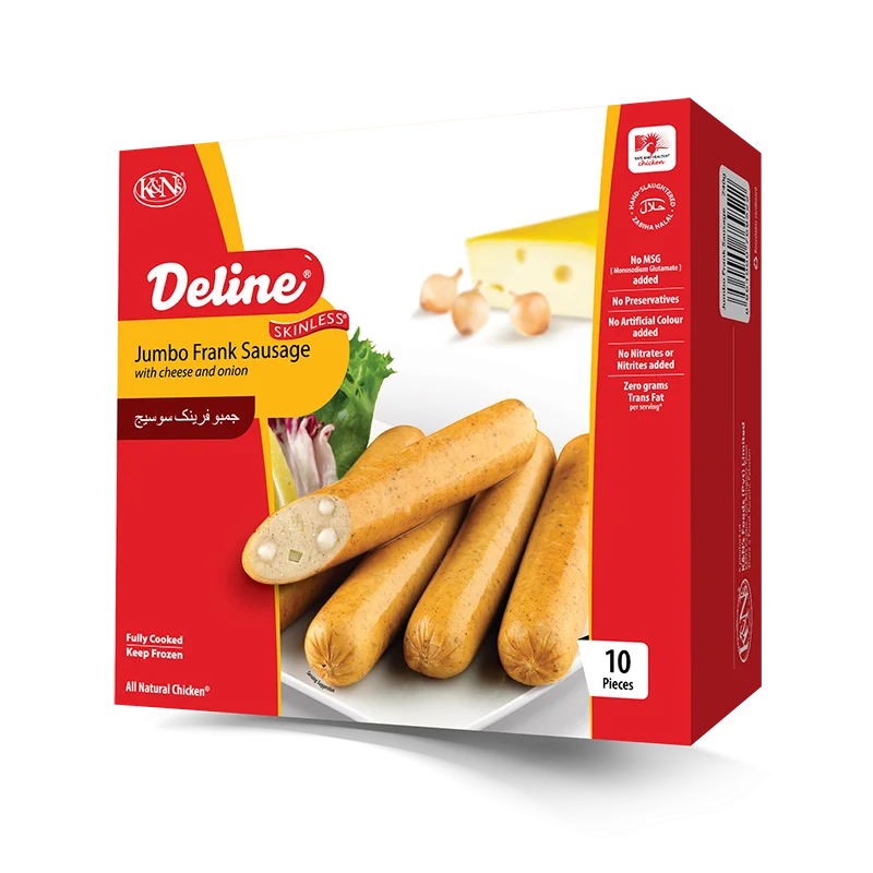 K&NS DELINE JUMBO FRANK SAUSAGE CHEESE&ONION 740G