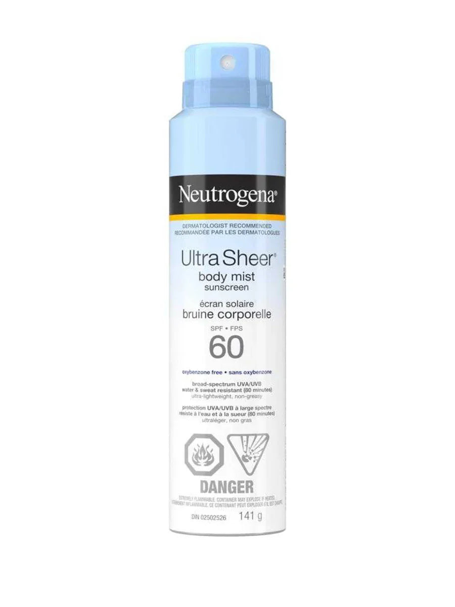 Neutrogena Ultra Sheer Body Mist SPF 60 141g Sunscreen Spray for Broad Spectrum Protection