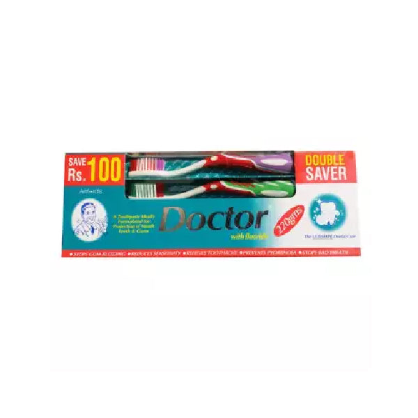 DOCTOR FLORIDE TOOTH PASTE BIG W/DOUBLE BRUSH PACK 220GM