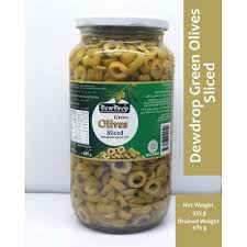 DEWDROP GREEN OLIVES SLICED 935G