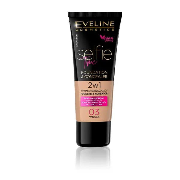Eveline Selfie Time Foundation & Concealer 30ML – 03 Vanilla | 2-in-1 Coverage