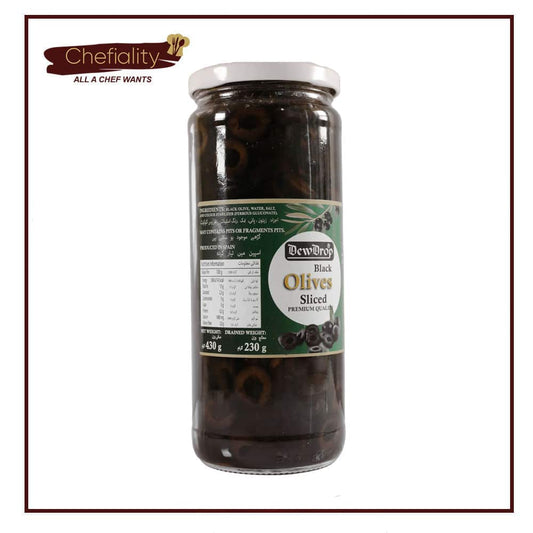 DEWDROP BLACK OLIVES SLICED 130G
