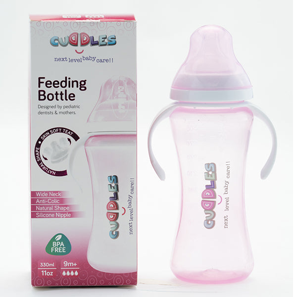 CUDDLES FEEDING BOTTLE PINK 9M+ 330ML