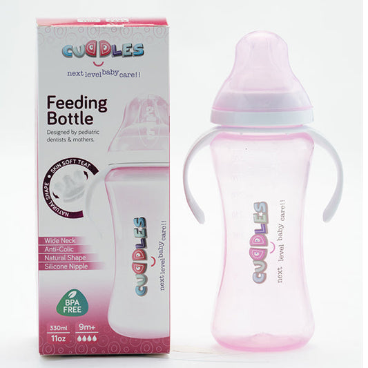 CUDDLES FEEDING BOTTLE PINK 9M+ 330ML