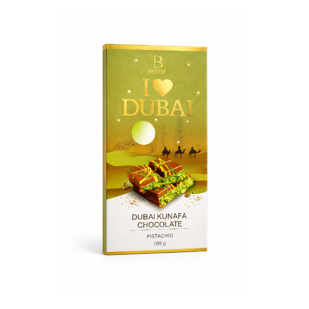 Dubai Kunafa Chocolate Pistachio Bar 100g | Premium Filled Chocolate