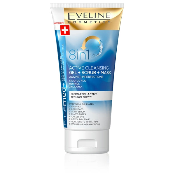  EVELINE 8 IN 2 ACTIVE CLEANSING GEL/SCRUB MASK 150ML