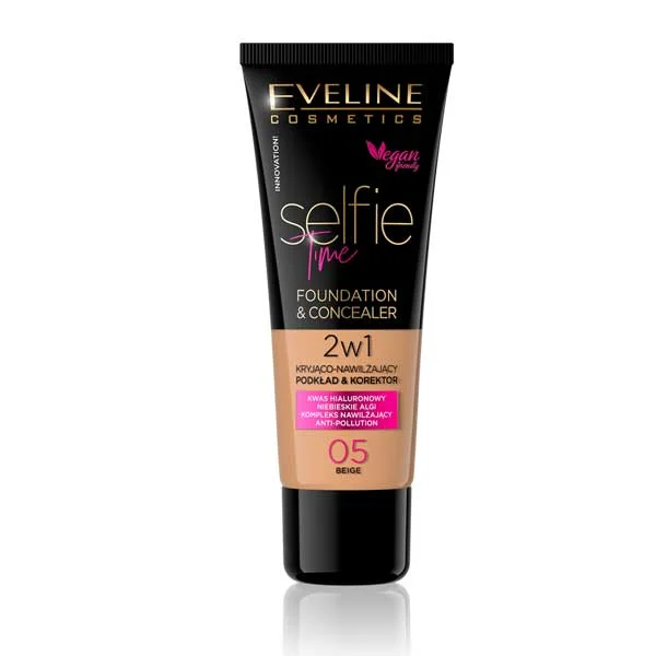 Eveline Selfie Time Foundation & Concealer 30ML – 05 Beige | 2-in-1 Coverage