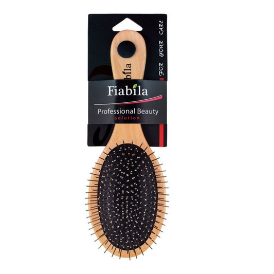 Fiabila Wooden Hair Brush with Steel Pins – Anti-Frizz Detangling Brush for Smooth & Healthy Hair Styling