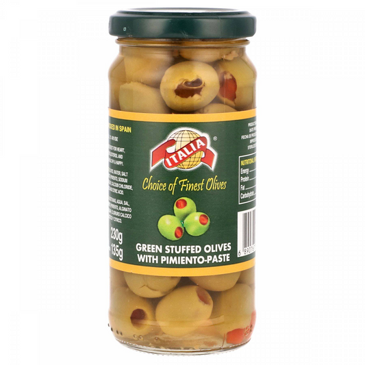 ITALIA GREEN STUFFED OLIVES&PIMIENTO PASTE 230G
