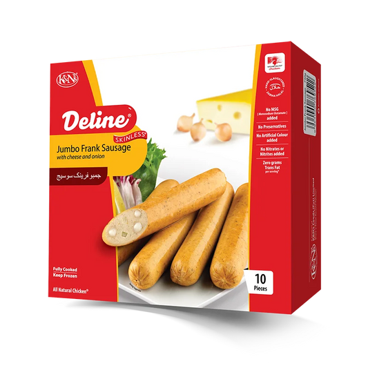 K&NS DELINE JUMBO FRANK SAUSAGE CHEESE&ONION 740G