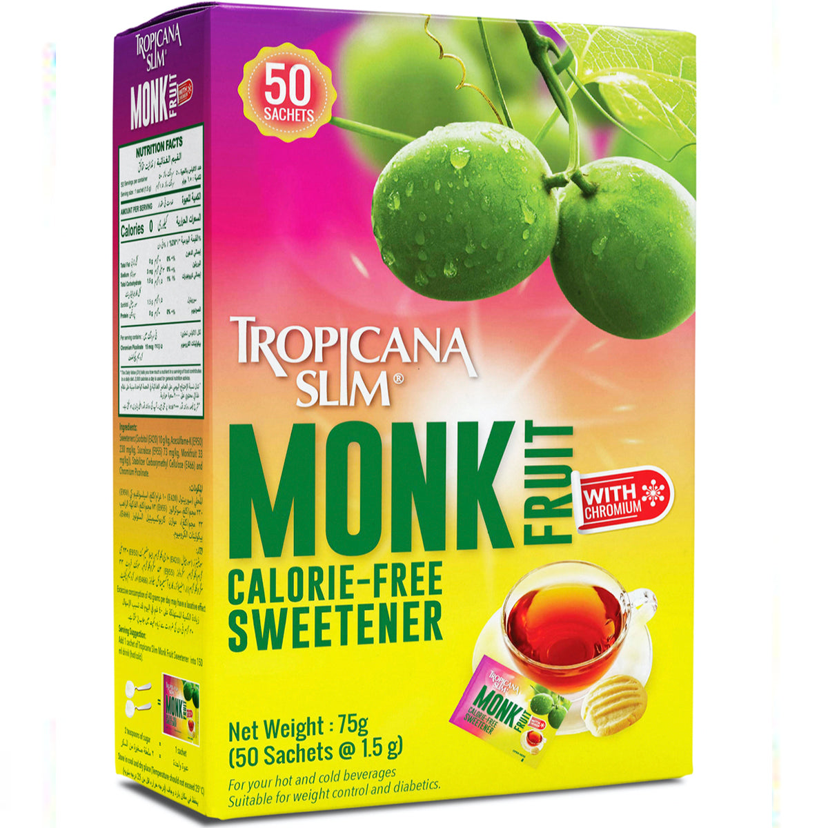 TROPICANA SLIM MONK FRUIT CALORIE-FREE SWEETENER 50 SACHETS